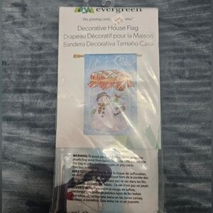 Evergreen Decorative House Flag with Snowman In A Jar!